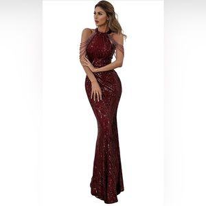 Sequin Patchwork Sleeveless Tassel Bodycon Maxi Dresses